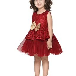 SAKA DESIGNS Maroon Layered Jacquard Dress image 3