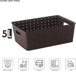 heart home Plastic Pack of 2 Stackable Plastic Storage Box with Lid | 5 LTR | Cannes Pattern -Brown Storage Basket image 5