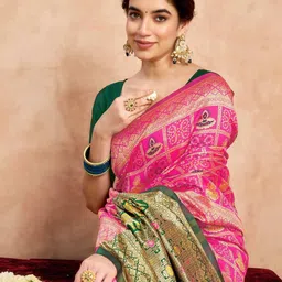 sarang creation Woven, Floral Print, Paisley, Embellished Banarasi Cotton Silk Saree image 5