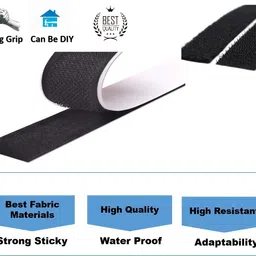 yako toko Self Adhesive Hook & Non Adhesive Loop Tape Roll (12M Hook & 12M Loop) Stick-on Velcro image 2