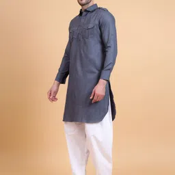 sultan Men Solid Cotton Blend Pathani Kurta image 4