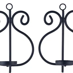 homesake Set of 2 Decorative Wall Sconce/Candle Holder With Turquoise Glass and Free T-light Candles Glass, Iron 2 - Cup Tealight Holder Set image 4