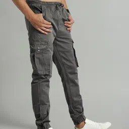 roadster Men Regular Fit Grey Pure Cotton Trousers image 2