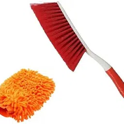 winkcart Premium Microfiber Gloves Double Side, Long Bristle Plastic Cleaning Brush Combo image 1