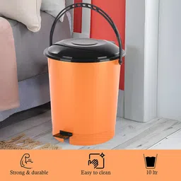 Kuber Industries 6-Pcs White & Orange Colored Check Dhakkan Pedal Dustbins - 10 Ltrs image 2