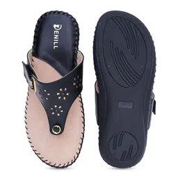 Denill Woman Blue Printed Open Toe Flats with Laser Cuts image 4