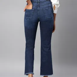 Code 61 Women Navy Blue Wide Leg High-Rise Mildly Distressed Jeans image 3