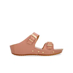 ICONICS Pink Embellished Wedge Heels with Buckles image 5