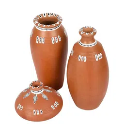 AAKRITI ART CREATIONS Brown & White 3-Pieces Printed Terracotta Vases image 3