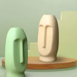 GW CREATIONS 2-Pcs Green & Beige Face Flower Vases image 4