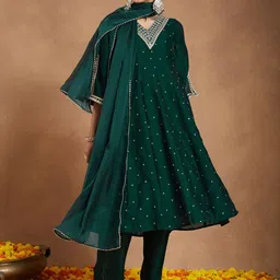 janasya Women Silk Blend Kurti Palazzo Dupatta Set-picture-28