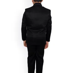 FOURFOLDS Boys Black Solid Single-Breasted 5-Piece Suit image 5