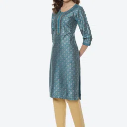 Rangriti Women Turquoise Blue Ethnic Motifs Kurta image 4
