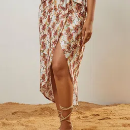 CMGE Tropical Printed Bow-Detailed Knee-Length Wrap Skirt image 2