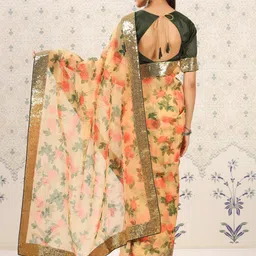 Ode by House of Pataudi Olive & Mustard Floral Printed Sequinned Saree image 2