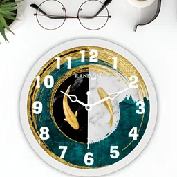 RANDOM White & Green Printed Contemporary Analogue Round Wall Clock image 5