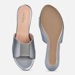 VALIOSAA Gunmetal-Toned Party Wedge Peep Toes image 5
