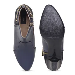 VALIOSAA Women Navy Blue & Gold Embellished Synthetic Block Heeled Boots image 5