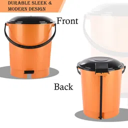Kuber Industries 4-Pcs Orange Colored Check Dhakkan Pedal Dustbins - 10 Ltrs image 2