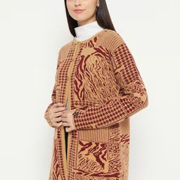 CREATIVE LINE Abstract Self Design V-Neck Knitted Wool Longline Cardigan image 5