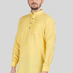 SHIWAM ETHNIX Men Yellow Solid Cotton Kurta image 3