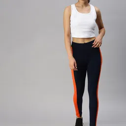 De Moza Women Navy Blue & Red Colourblocked Tights image 2