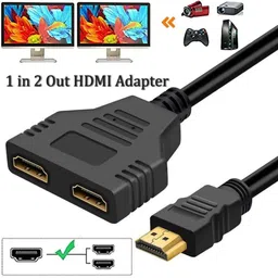 RuhZa HDMI Splitter Adapter Cable 2 Way Female 4k 3D Y Splitter Cable for Laptop TV Monitor HDMI Connector image 2