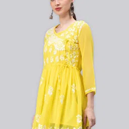 Seva Chikan Ethnic Motifs Embroidered Chikankari Angrakha A Line Kurti With Slip image 2