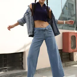 STREET 9 Women Jean Wide Leg High-Rise Pure Cotton Jeans image 4