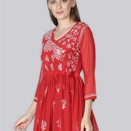 Seva Chikan Ethnic Motifs Embroidered Chikankari Angrakha A Line Kurti With Slip image 2