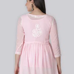 Seva Chikan Ethnic Motifs Chikankari Embroidered Angrakha A-line Kurti With Slip image 3
