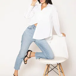 fab star Women Boxy Fit Solid Spread Collar Casual Shirt image 5