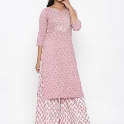 MIRAVAN Floral Printed Pure Cotton Kurta With Palazzos image 4