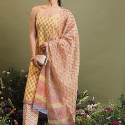 Vishudh Mustard Yellow Ethnic Motifs Printed Straight Kurta with Palazzos & With Dupatta-picture-13