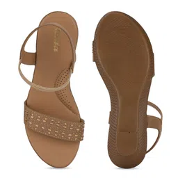 Bata Yellow PU Wedge Sandals with Laser Cuts image 4