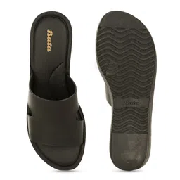 Bata Black Flatform Sandals with Laser Cuts image 4