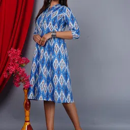 KALINI Ethnic Motifs Printed Mandarin Collar A Line Dress image 4