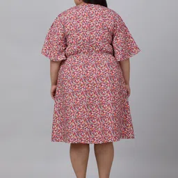 sindrellastorie V Neck Flared Sleeves Floral Print Crepe A-Line Plus Size Dress image 4