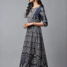 W Women Blue & White Ethnic Motifs Ethnic Maxi Dress image 4