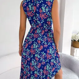 StyleCast Blue & Pink Floral Print Fit & Flare Midi Dress image 3