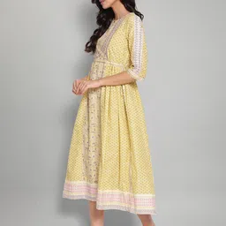 W Yellow Ethnic Motifs A-Line Cotton Midi Dress image 4