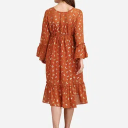 GUFRINA Orange Floral Georgette Empire Midi Dress image 4
