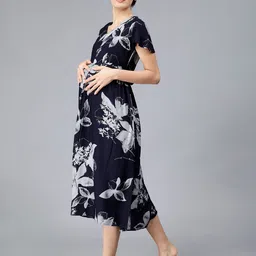 NIGHTSPREE Floral Printed Maternity Fit & Flare Midi Dress image 2