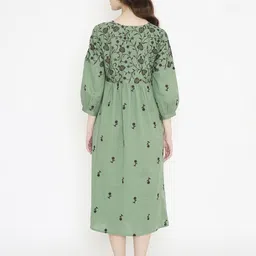 Saffron Threads Embroidered Bishop Sleeve A-Line Midi Dress image 3