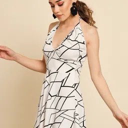 BAESD Abstract Printed Tie-up Neck Fit & Flare Mini Dress image 4