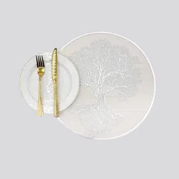 Dakshya Industries Silver Toned 6 Pieces Round Kitchen Table Placemats image 3