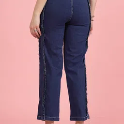 plusS Women Blue High-Rise Clean Look Heavy Fade Frayed Hem Cotton Jeans image 4