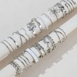 Jewels Galaxy Set Of 22 Silver-Plated Stackable Finger Rings image 5