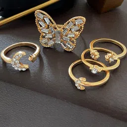 Jewels Galaxy Set Of 5 Gold-Plated Stone Studded Stackable Finger Rings image 4