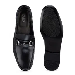 ROSSO BRUNELLO Men Black  Solid Leather Formal Loafer Shoes image 4
